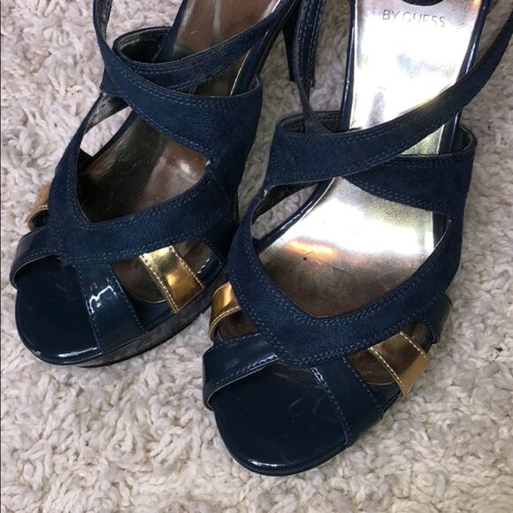 By Guess Blue and Gold Lace Up Heels - Picture 4 of 8